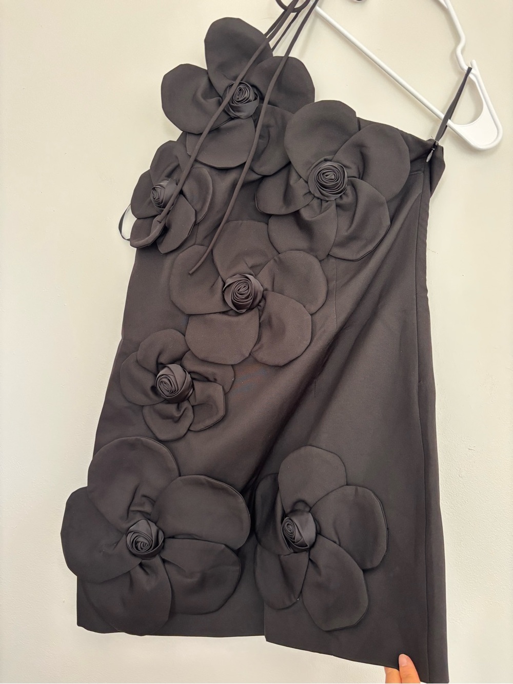 Black Mini Dress with 3D Floral Appliqués